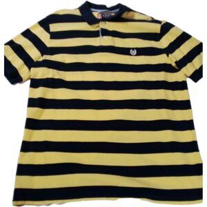 Men's Chaps Short Sleeve Yellow/Blue Stripes ‎ Size XL Polo Shirt